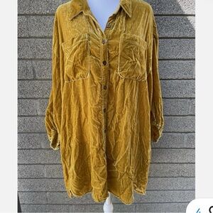 Free People Mustard Yellow Button-Up Shirt Dress